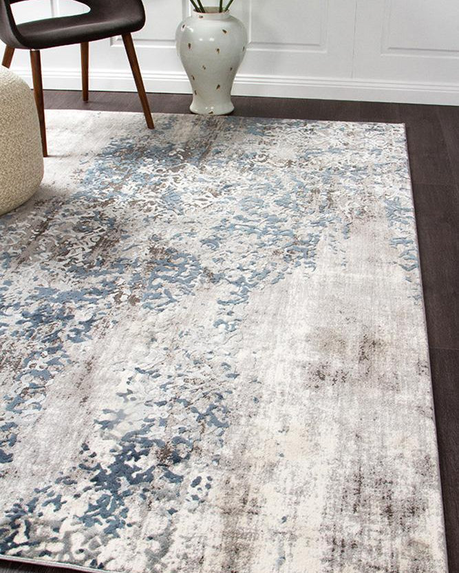 Kendra Casper Distressed Modern Rug Blue Grey White