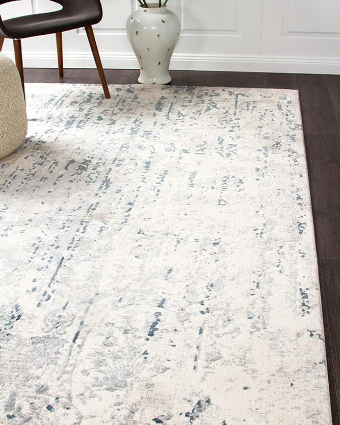 Kendra Farah Distressed Contemporary Rug White Blue Grey