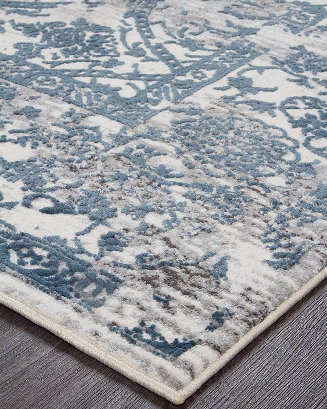 Kendra Yasmin Distressed Transitional Rug White Blue Grey
