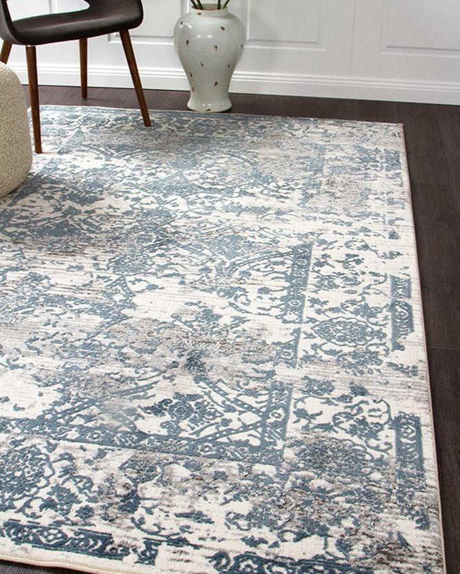 Kendra Yasmin Distressed Transitional Rug White Blue Grey