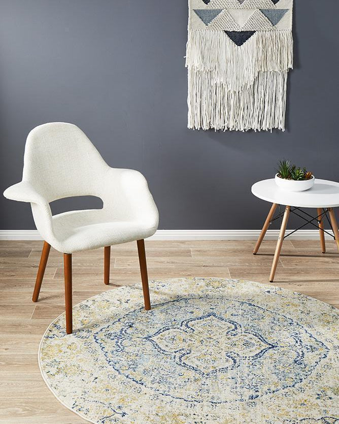Museum Tyler Sky Blue Round Rug