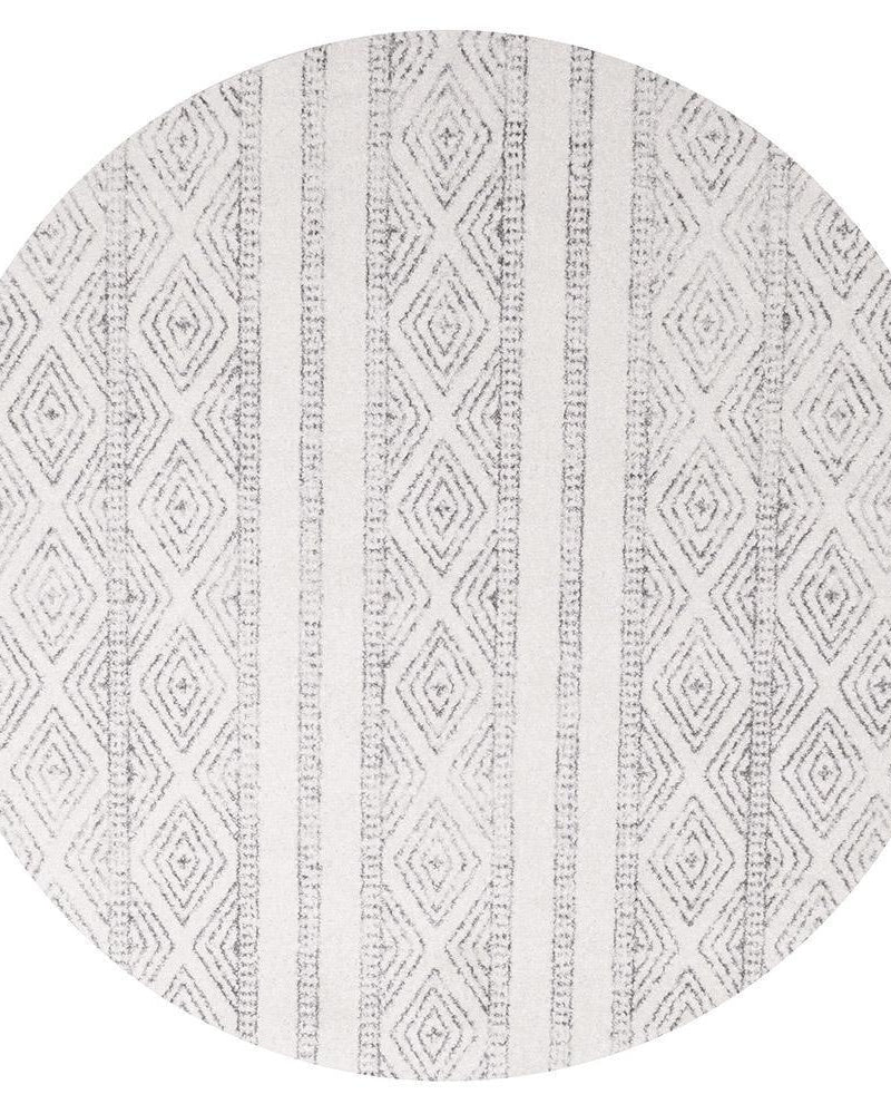 Oasis Salma White And Grey Tribal Round Rug