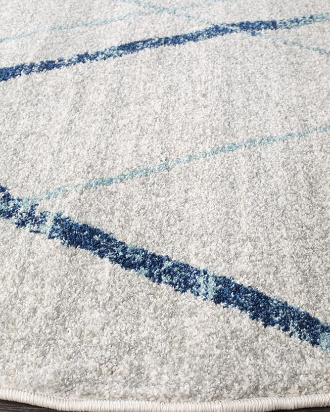 Oasis Noah White Blue Contemporary Round Rug