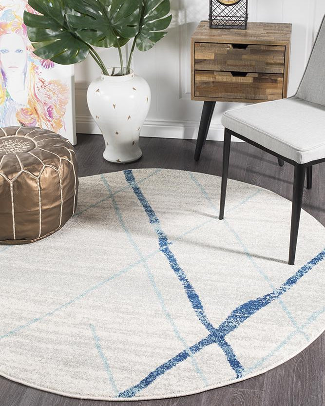 Oasis Noah White Blue Contemporary Round Rug