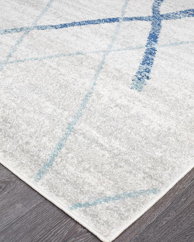 Oasis Noah White Blue Contemporary Runner Rug