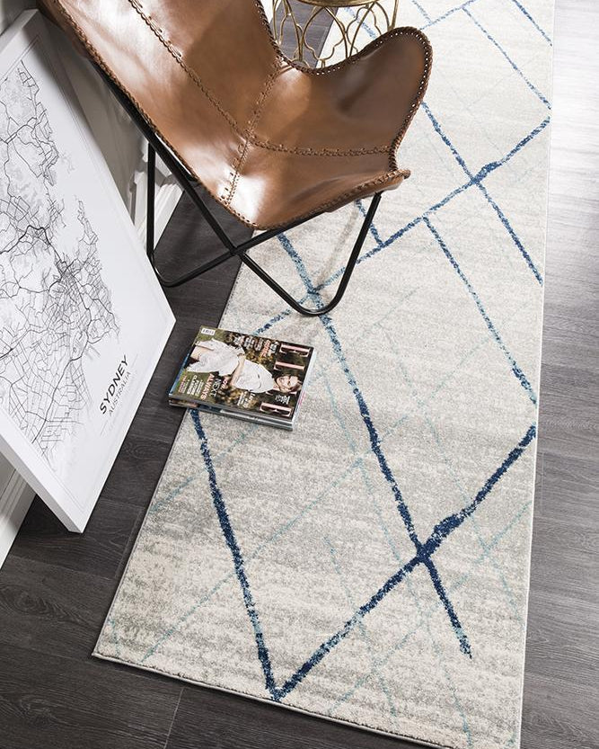 Oasis Noah White Blue Contemporary Runner Rug