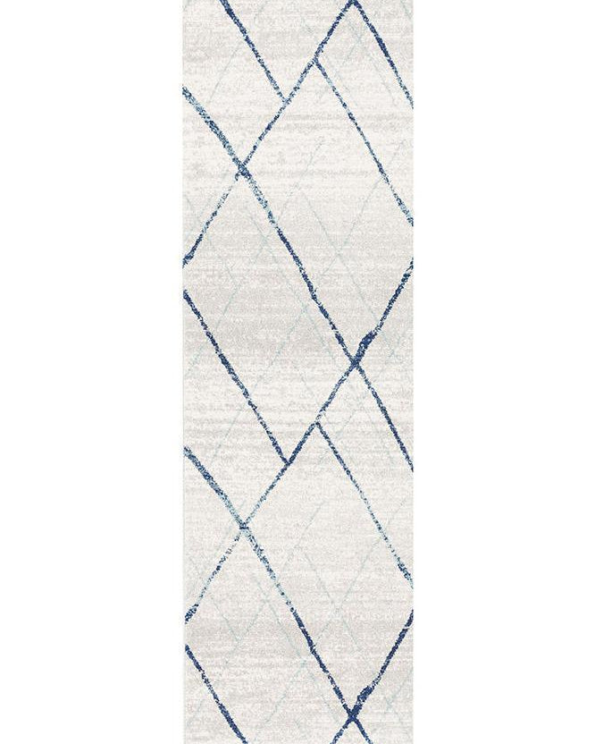 Oasis Noah White Blue Contemporary Runner Rug