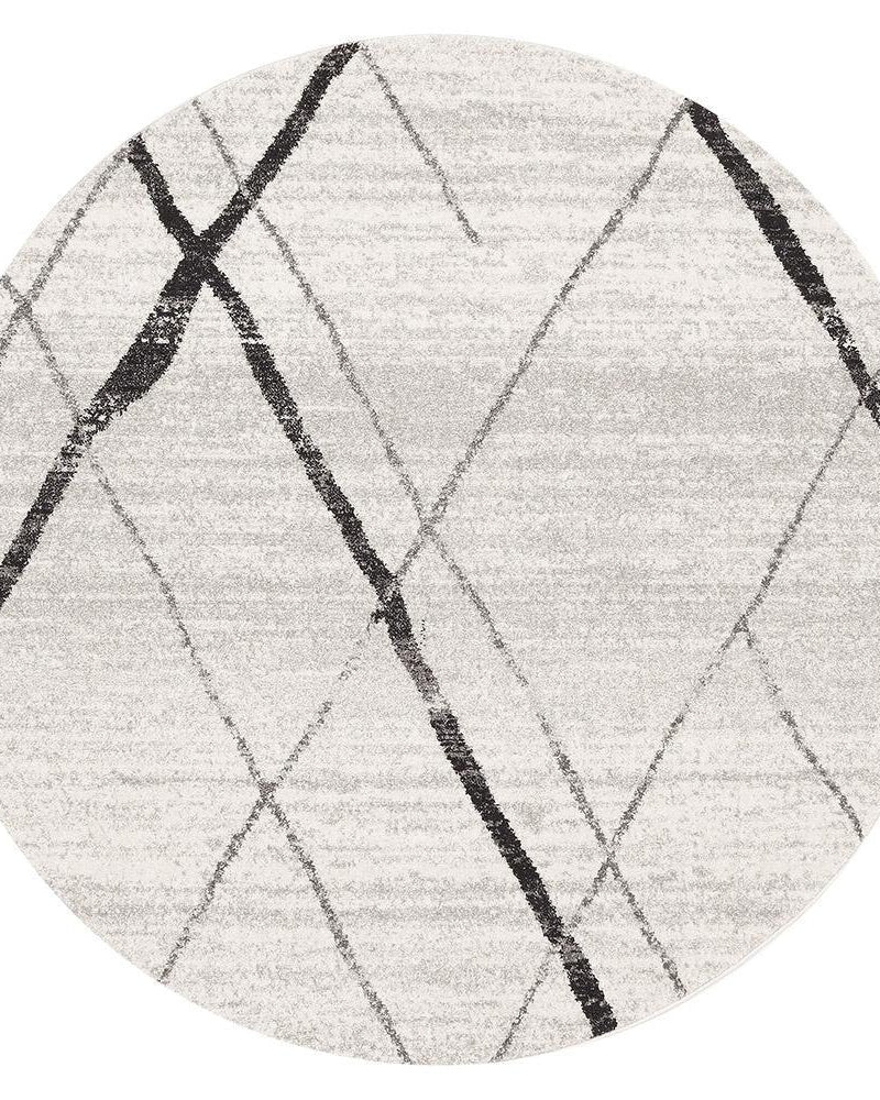 Oasis Noah White Grey Contemporary Round Rug