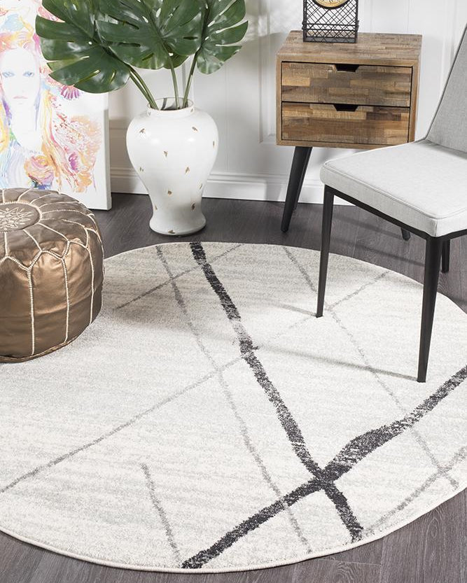 Oasis Noah White Grey Contemporary Round Rug