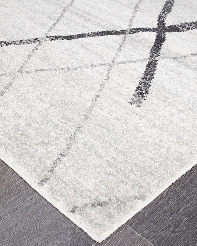 Oasis Noah White Grey Contemporary Runner Rug