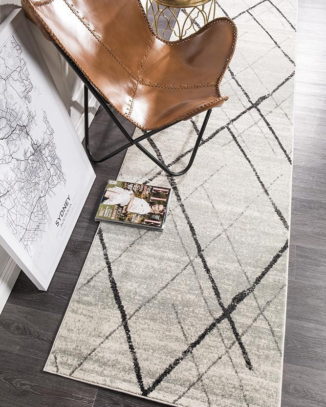 Oasis Noah White Grey Contemporary Runner Rug