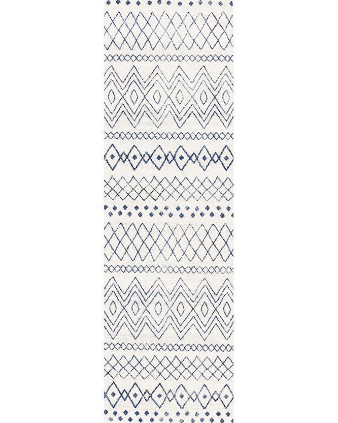 Oasis Nadia White Blue Rustic Tribal Runner Rug