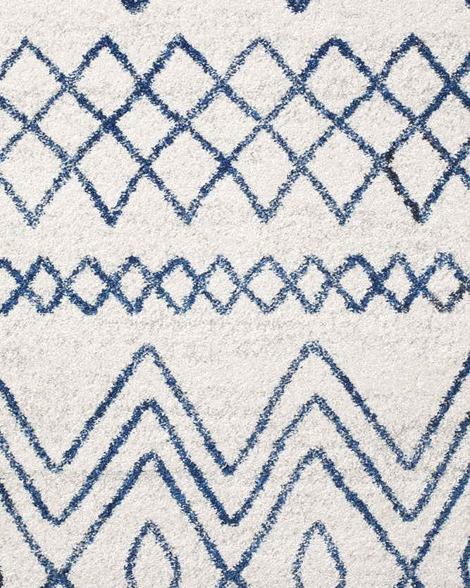 Oasis Nadia White Blue Rustic Tribal Rug