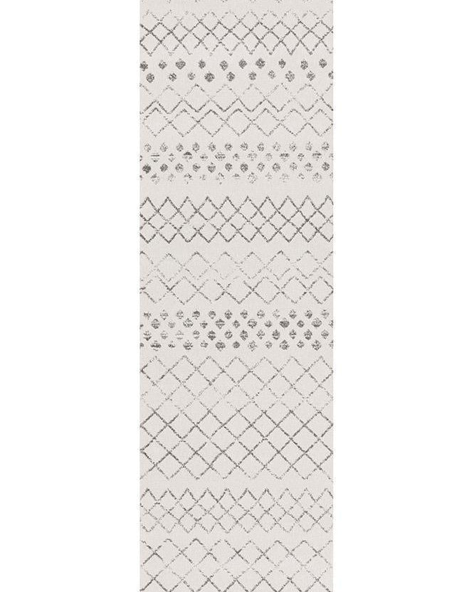 Oasis Selma White Grey Tribal Runner Rug