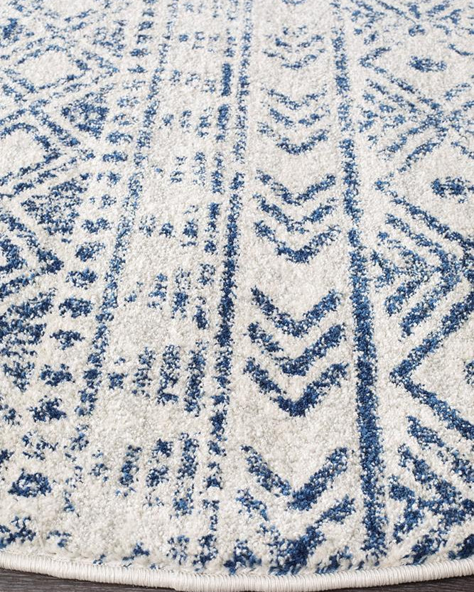 Oasis Ismail White Blue Rustic Round Rug