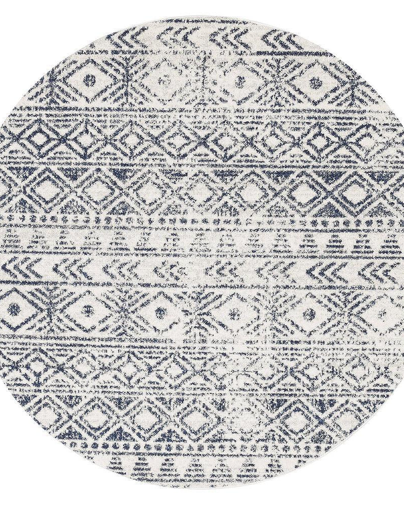 Oasis Ismail White Blue Rustic Round Rug