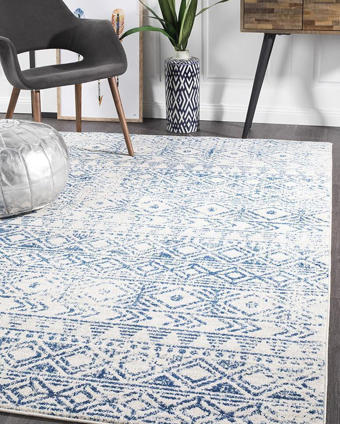 Oasis Ismail White Blue Rustic Rug