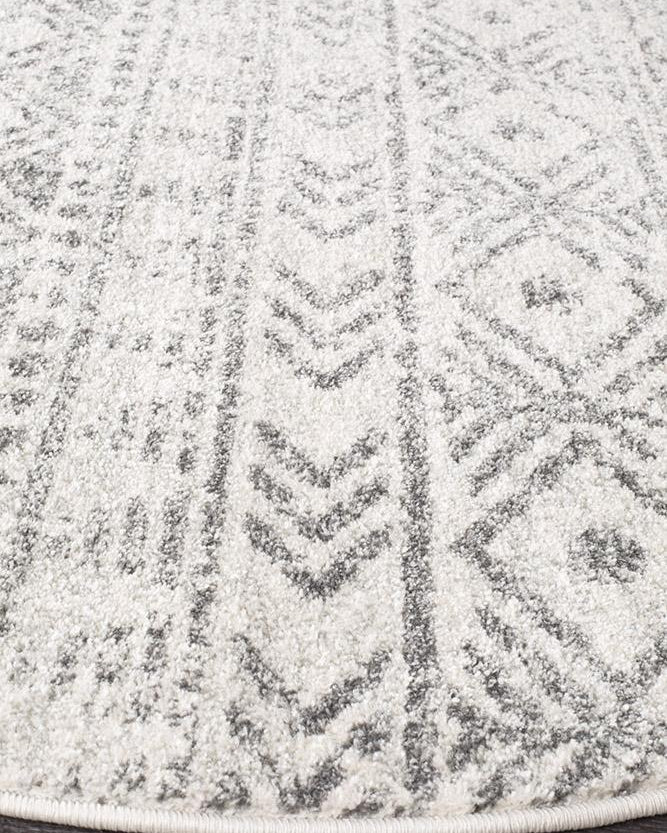 Oasis Ismail White Grey Rustic Round Rug