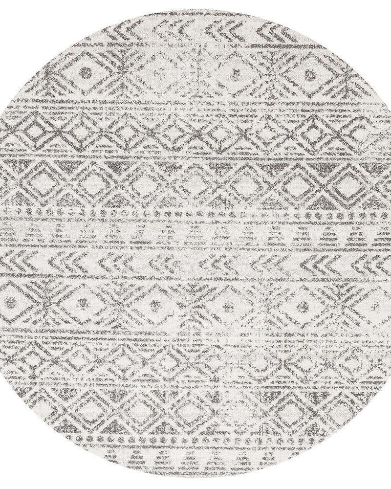 Oasis Ismail White Grey Rustic Round Rug