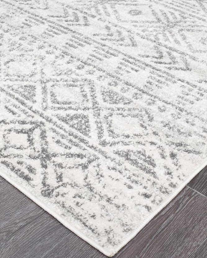 Oasis Ismail White Grey Rustic Runner Rug