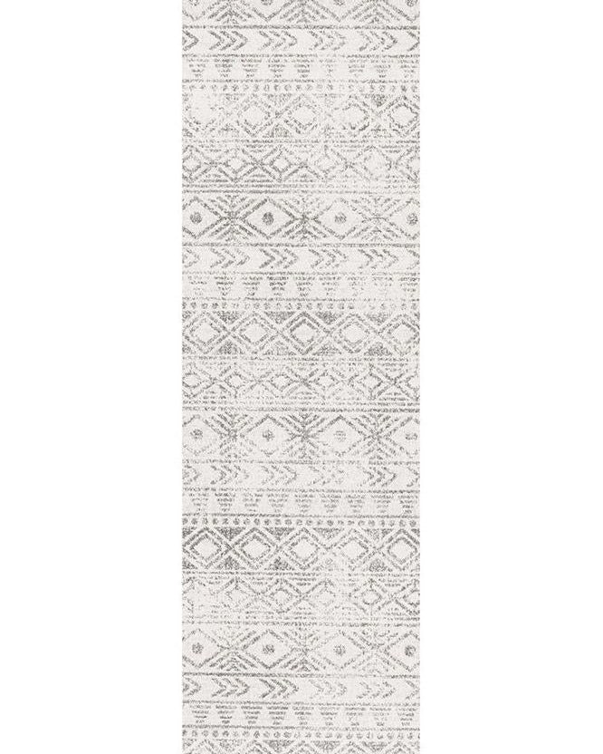 Oasis Ismail White Grey Rustic Runner Rug