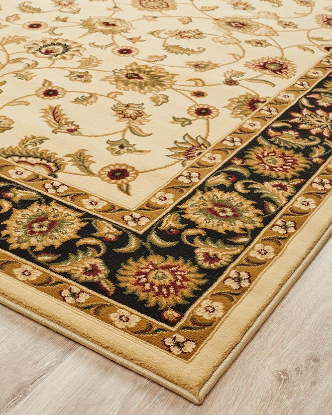 Sydney Collection Classic Rug Ivory With Black Border