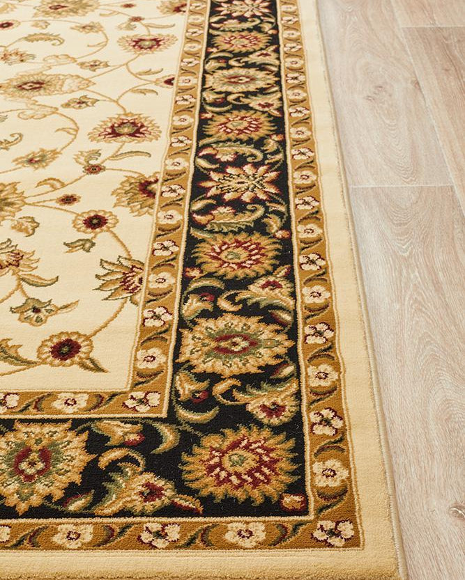 Sydney Collection Classic Rug Ivory With Black Border