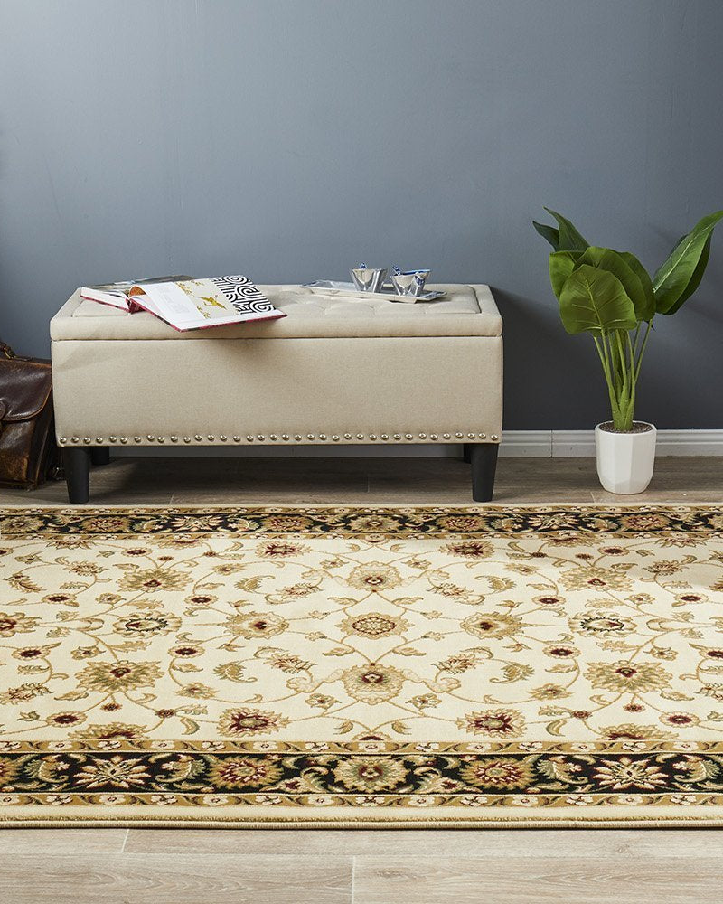 Sydney Collection Classic Rug Ivory With Black Border