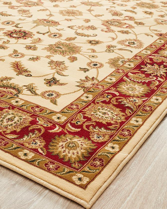 Sydney Collection Classic Rug Ivory With Red Border