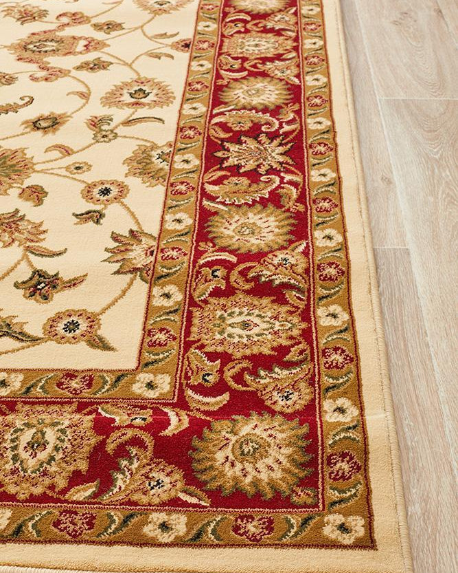 Sydney Collection Classic Rug Ivory With Red Border
