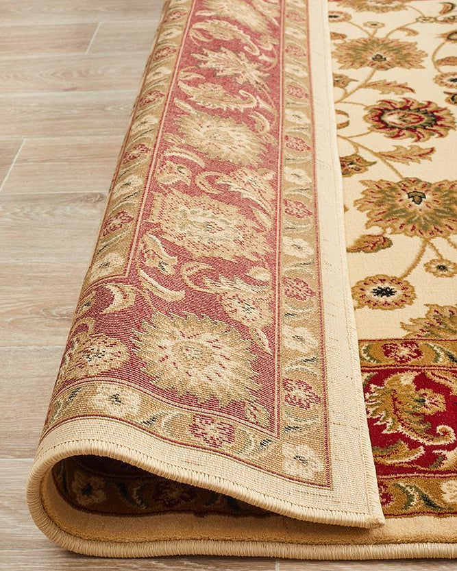 Sydney Collection Classic Rug Ivory With Red Border
