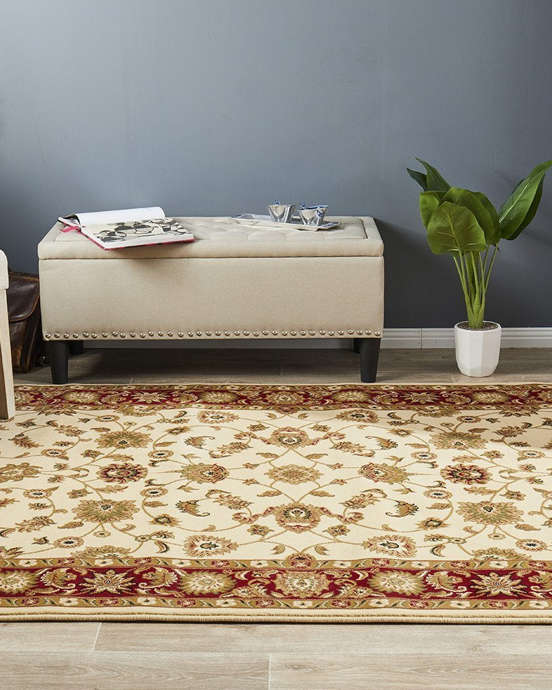 Sydney Collection Classic Rug Ivory With Red Border
