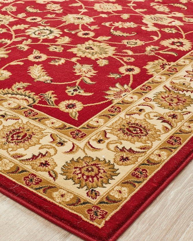 Sydney Collection Classic Rug Red With Ivory Border
