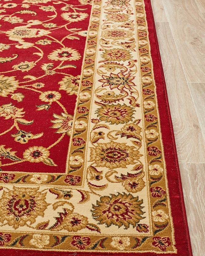 Sydney Collection Classic Rug Red With Ivory Border