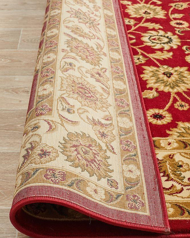 Sydney Collection Classic Rug Red With Ivory Border