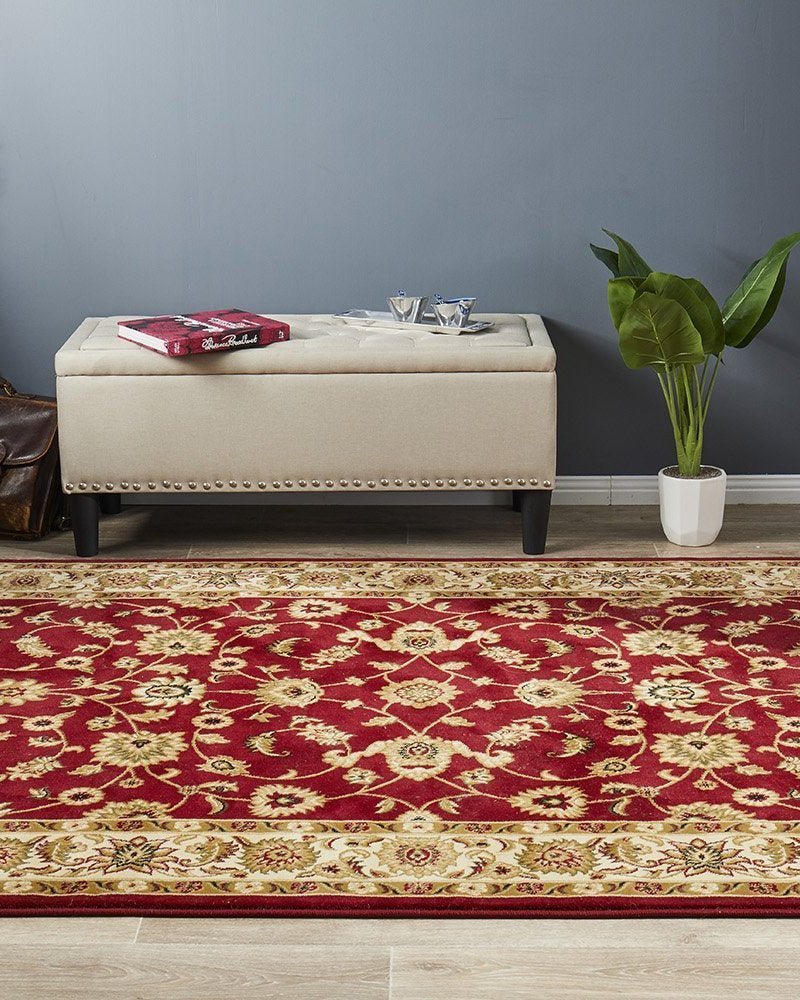 Sydney Collection Classic Rug Red With Ivory Border
