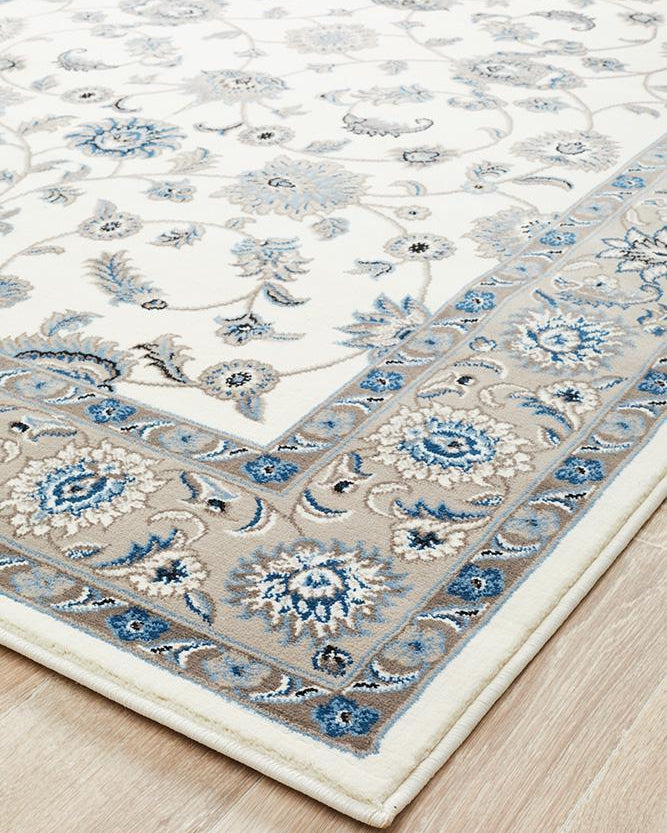 Sydney Collection Classic Rug White With Beige Border