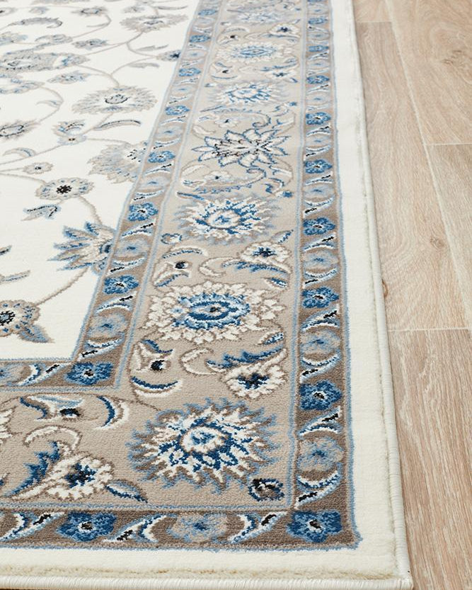 Sydney Collection Classic Rug White With Beige Border