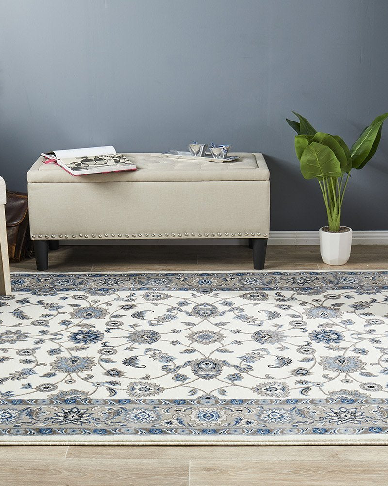Sydney Collection Classic Rug White With Beige Border