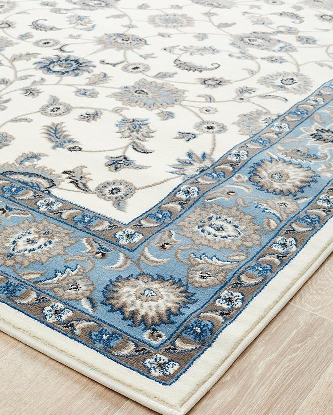 Sydney Collection Classic Rug White With Blue Border