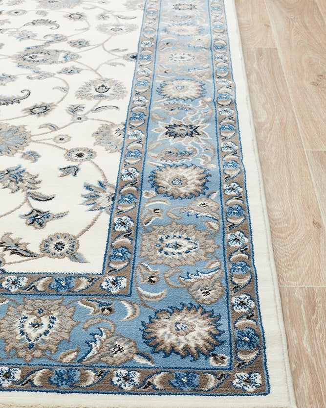Sydney Collection Classic Rug White With Blue Border