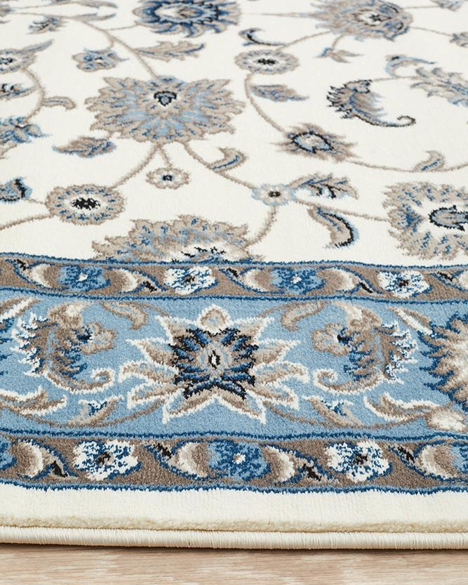 Sydney Collection Classic Rug White With Blue Border