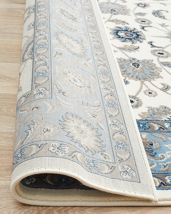 Sydney Collection Classic Rug White With Blue Border