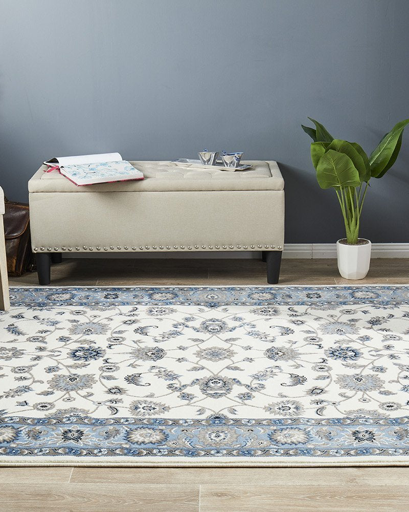 Sydney Collection Classic Rug White With Blue Border