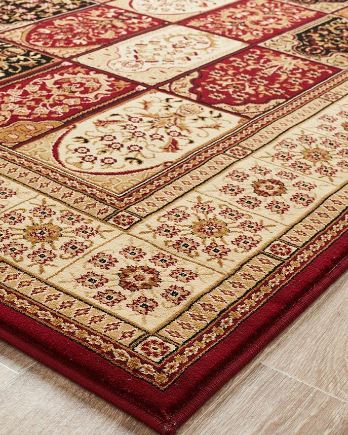 Sydney Collection Traditional Panel Pattern Rug Burgundy