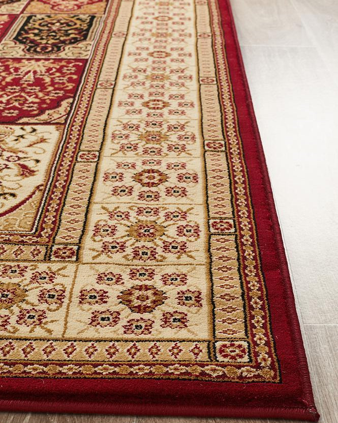 Sydney Collection Traditional Panel Pattern Rug Burgundy