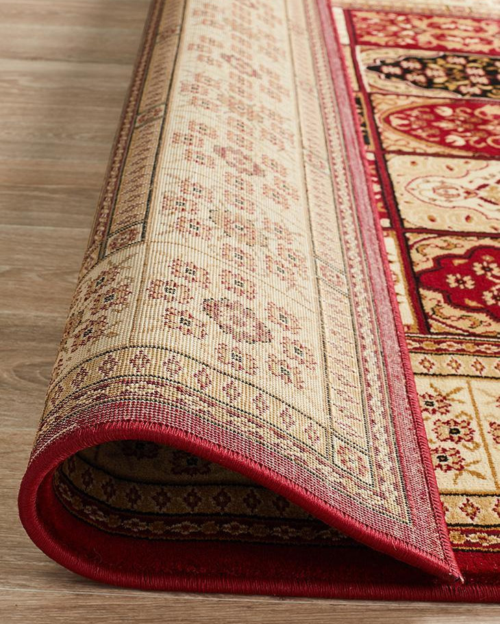 Sydney Collection Traditional Panel Pattern Rug Burgundy