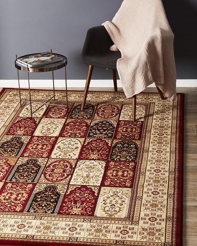 Sydney Collection Traditional Panel Pattern Rug Burgundy