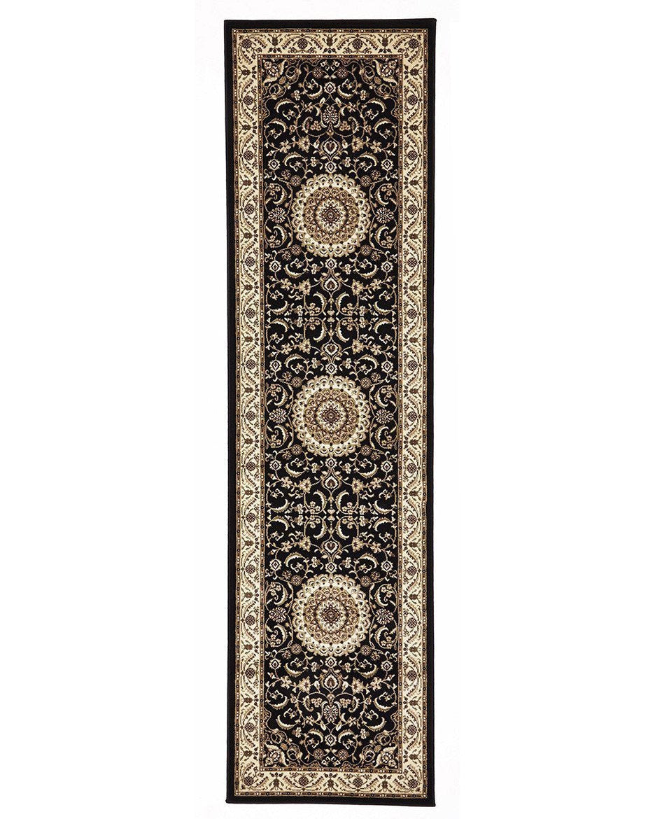 Sydney Collection Medallion Rug Black With Ivory Border