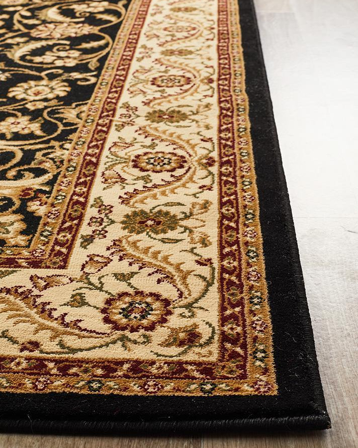 Sydney Collection Medallion Rug Black With Ivory Border